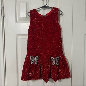Lola and the Boys Red Sequin Dress with Bow Accents Size 6